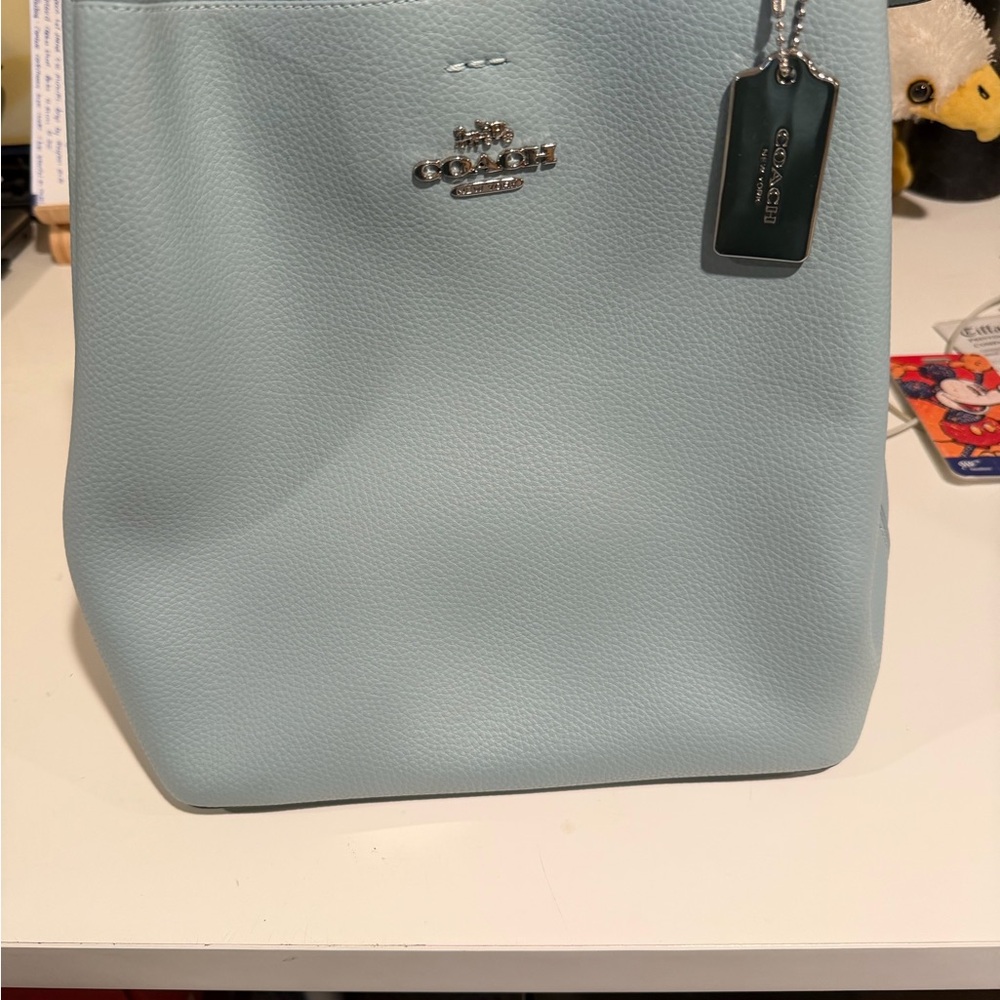 Coach Pebbled Leather Tote in Powder Blue with Silver Hardware